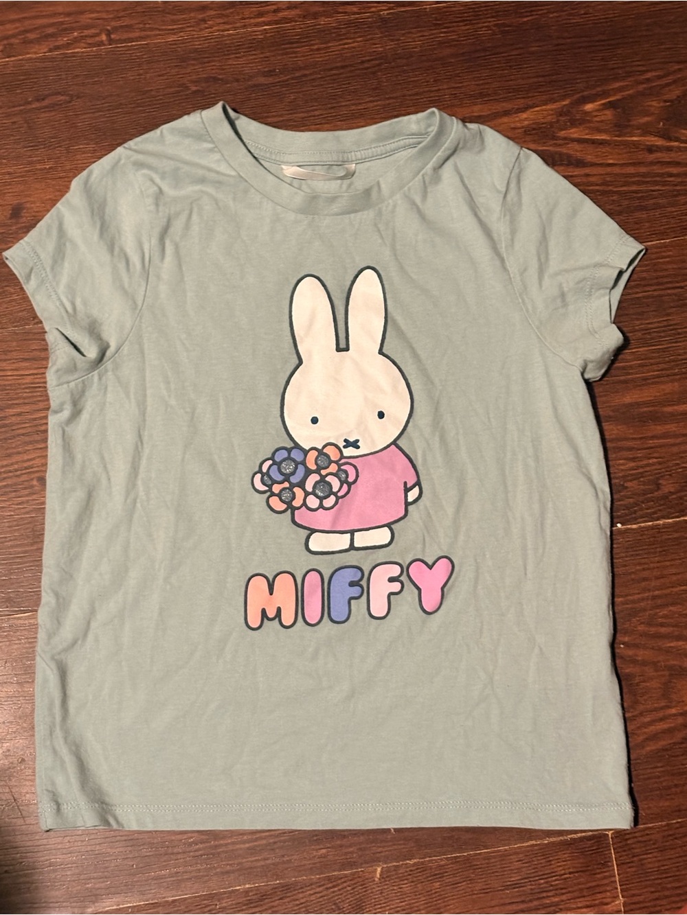 Miffy Graphic Tee for Kids 10/12Y - Sage Green with Pink Accent